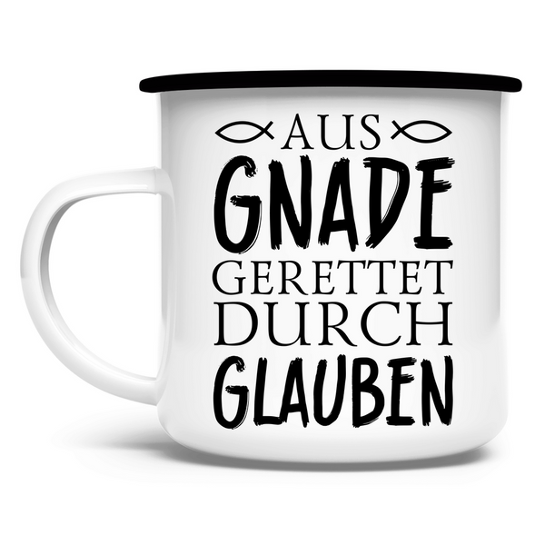 Emaille Tasse aus gnade gerettet