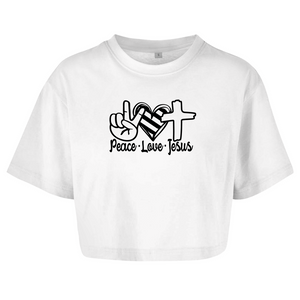 Damen Oversize Crop Top peace love jesus