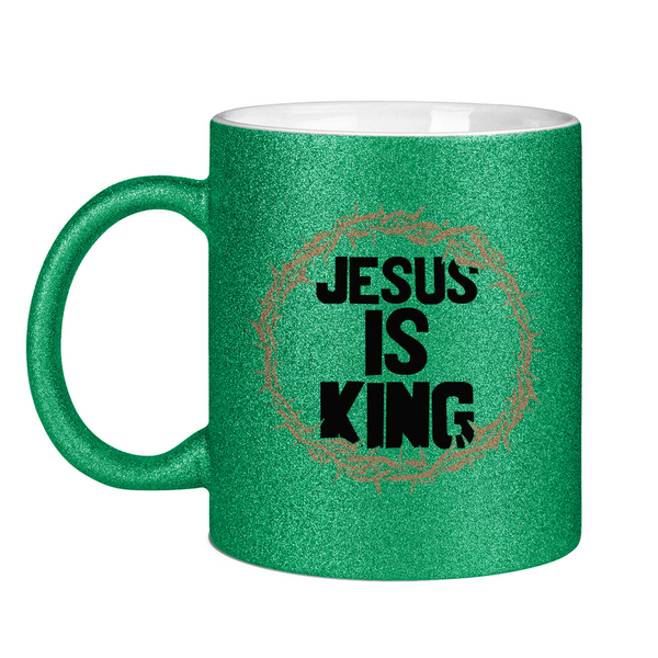 Glitzertasse jesus is king dornenkrone