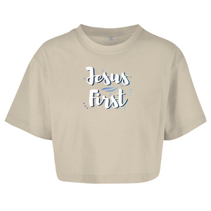 Damen Oversize Crop Top jesus first