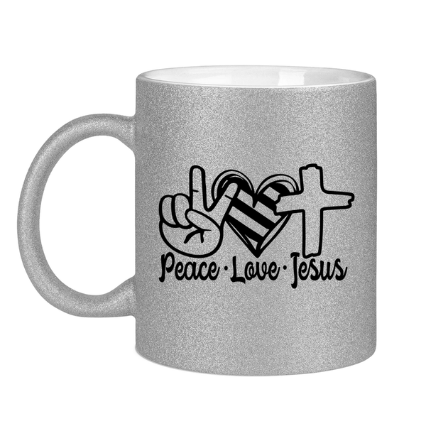 Glitzertasse peace love jesus