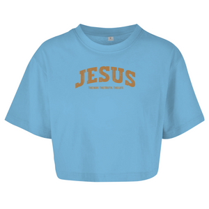 Damen Oversize Crop Top jesus the way the truth the life