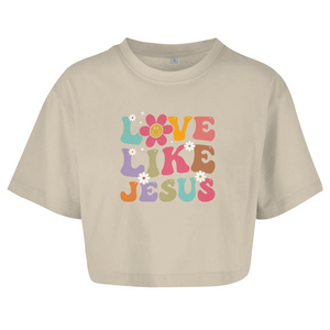 Damen Oversize Crop Top love like jesus retro