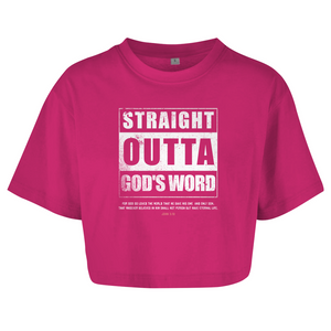 Damen Oversize Crop Top straight outta gods word john 3:16