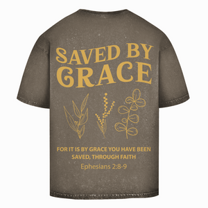 Oversize Washed T-Shirt saved by grace ehpesians 2:8-9