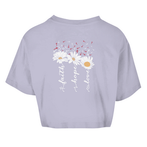 Damen Oversize Crop Top faith hope love blumen