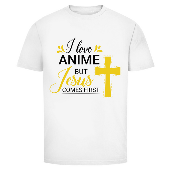 Herren T-Shirt i love anime but jesus comes first