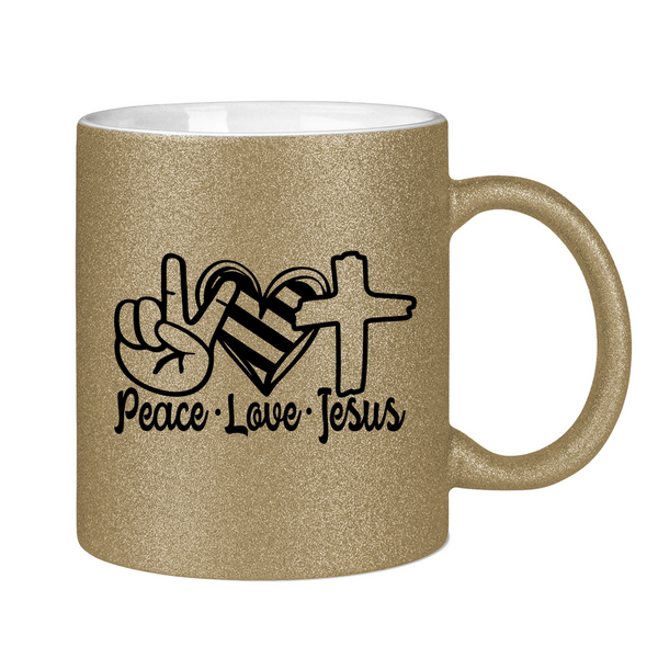 Glitzertasse peace love jesus