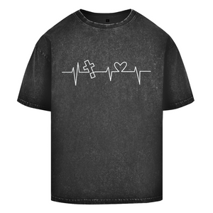 Oversize Washed T-Shirt Herzschlag Kreuz