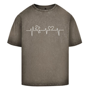 Oversize Washed T-Shirt Herzschlag Kreuz