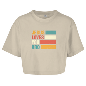 Damen Oversize Crop Top jesus loves you bro