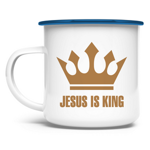 Emaille Tasse jesus is king krone