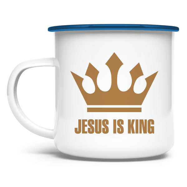 Emaille Tasse jesus is king krone