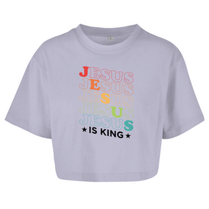 Damen Oversize Crop Top jesus is king retro