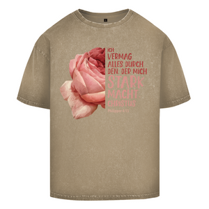 Oversize Washed T-Shirt der mich stark macht rose philipper 4:13