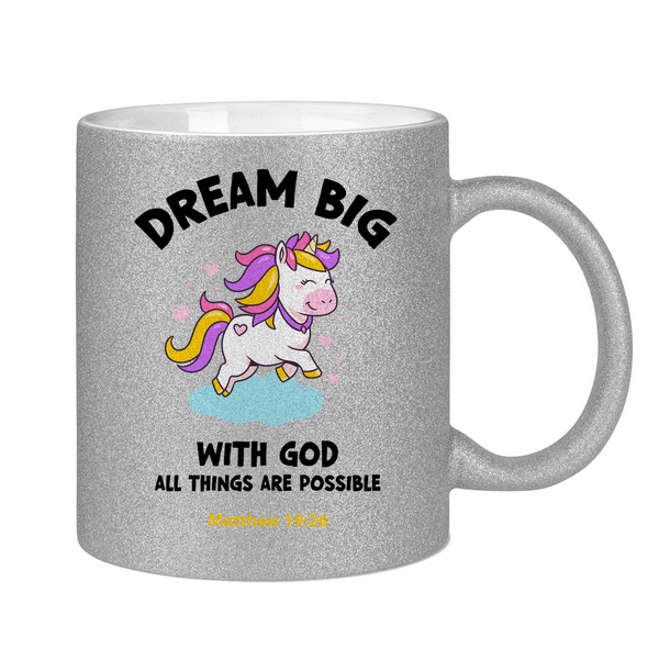 Glitzertasse einhorn all things are possible matthew 19:26