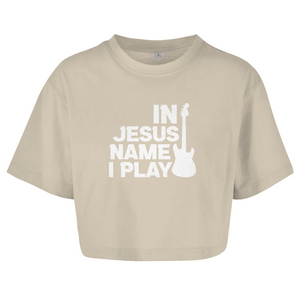 Damen Oversize Crop Top in jesus name i play guitarist