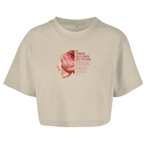 Damen Oversize Crop Top der mich stark macht rose philipper 4:13