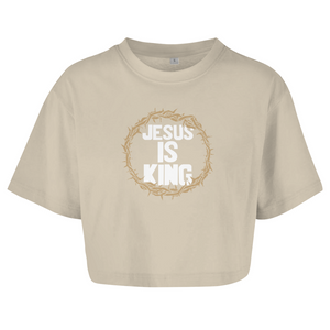 Damen Oversize Crop Topjesus is king dornenkrone