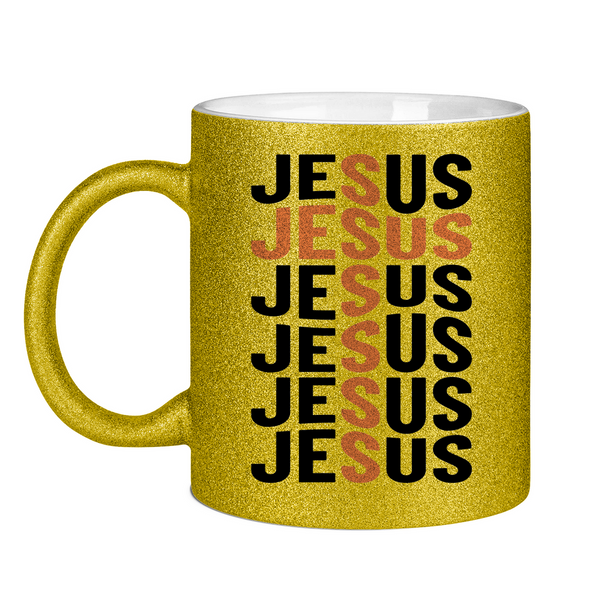 Glitzertasse jesus schriftzug