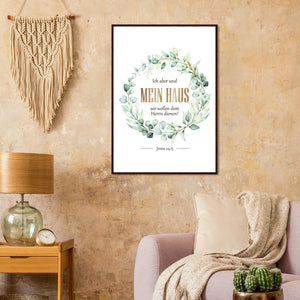 Mein Haus Josua 24,15 Poster mit Holzrahmen