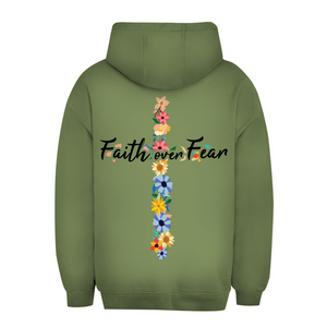 Unisex Oversize Hoodie faith over fear blumen kreuz