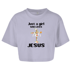 Damen Oversize Crop Top just a girl who loves jesus