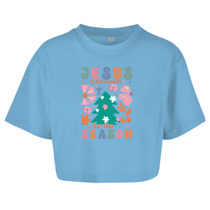 Damen Oversize Crop Top jesus is reason for the season