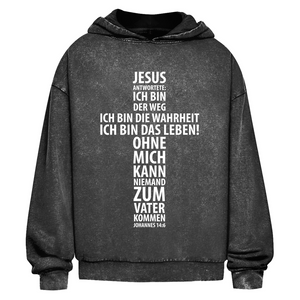 Oversize Washed Hoodie jesus: ich bin das leben johannes 14:6