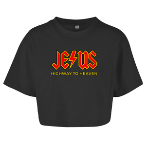 Damen Oversize Crop Top jesus highway to heaven