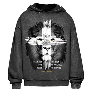 Oversize Washed Hoodie fear not for jesus revelation 5:5