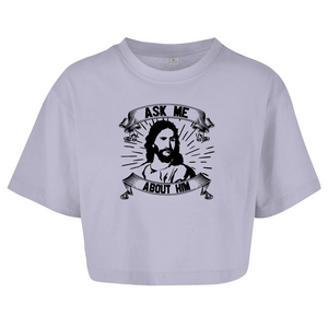 Damen Oversize Crop Top ask me about him