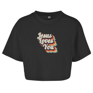 Damen Oversize Crop Top jesus loves you