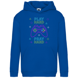 Kinder Hoodie play hard pray hard 1 thess 5:17 gamer