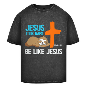 Oversize Washed T-Shirt jesus took naps mark 4:38 faultier