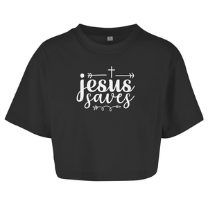Damen Oversize Crop Top jesus saves