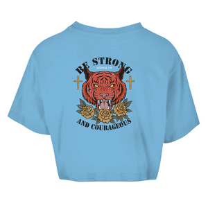Damen Oversize Crop Top be strong and courageous joshua 1:9