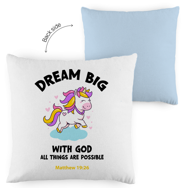 Kopfkissen zweifarbig einhorn all things are possible matthew 19:26