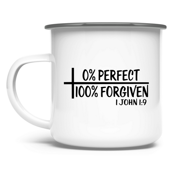 Emaille Tasse 100% forgiven 1 john 1:9