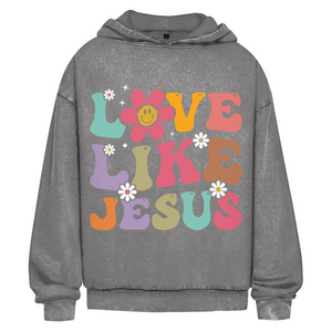 Oversize Washed Hoodie love like jesus retro