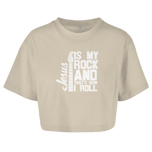 Damen Oversize Crop Top jesus is my rock guitarist