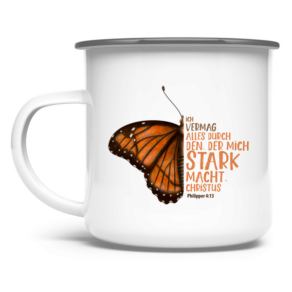 Emaille Tasse der mich stark macht schmetterling