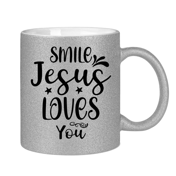 Glitzertasse smile jesus loves you