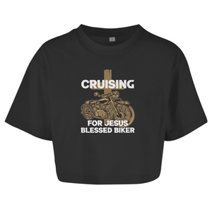 Damen Oversize Crop Top cruising for jesus blessed biker
