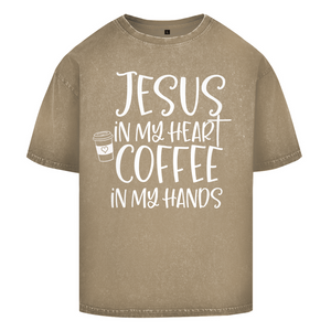 Oversize Washed T-Shirt jesus in my heart coffee in my hands
