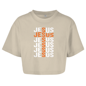 Damen Oversize Crop Top jesus kreuz