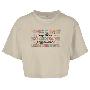 Damen Oversize Crop Top jesus christ gingerbread