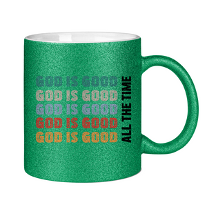 Glitzertasse god is good schriftzug