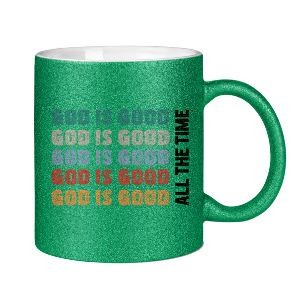 Glitzertasse god is good schriftzug