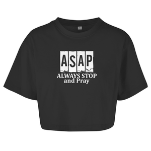 Damen Oversize Crop Top always stop and pray